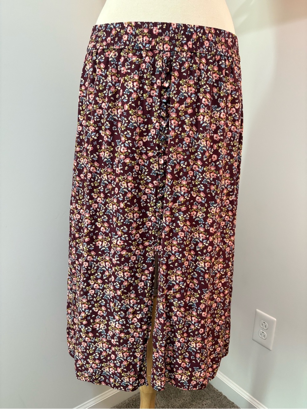 Premise Burgundy Floral Skirt with Slit
